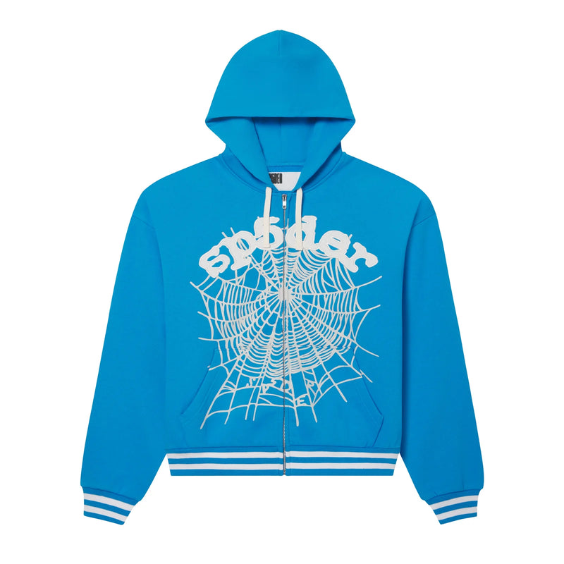 SP5DER - OG Logo Stripe Zip Hoodie - Atlantic