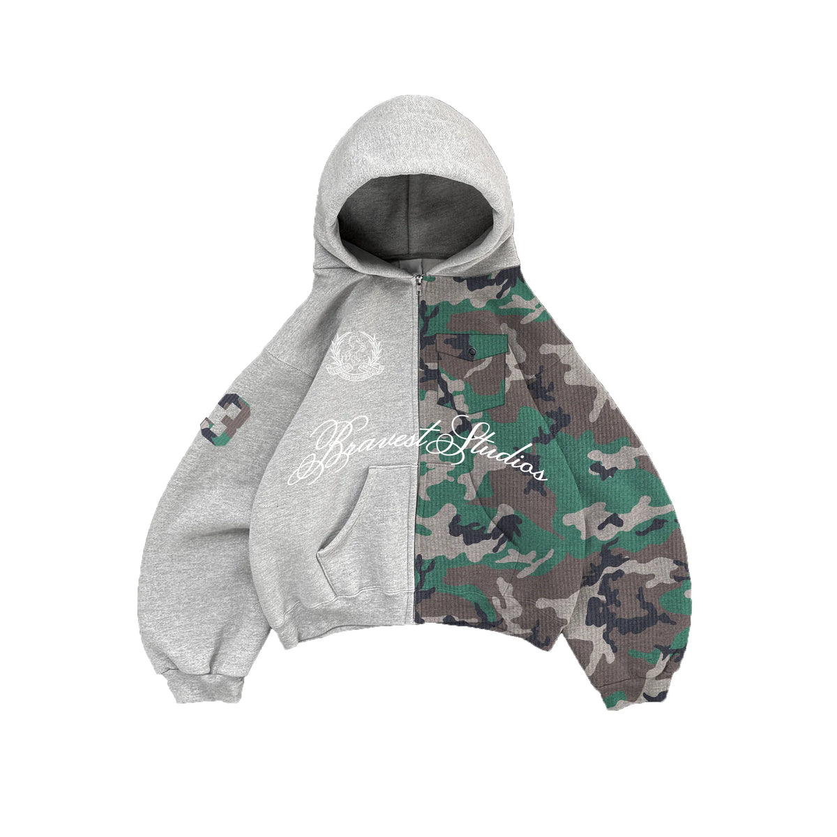 Bravest Studios - Half Camo Zip Up - Grey