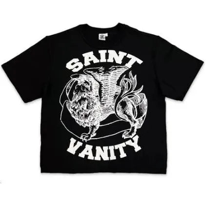 Black Saint Vanity short-sleeve Griffin Tee. Features a large white griffin graphic centered between "SAINT" & "VANITY" text.