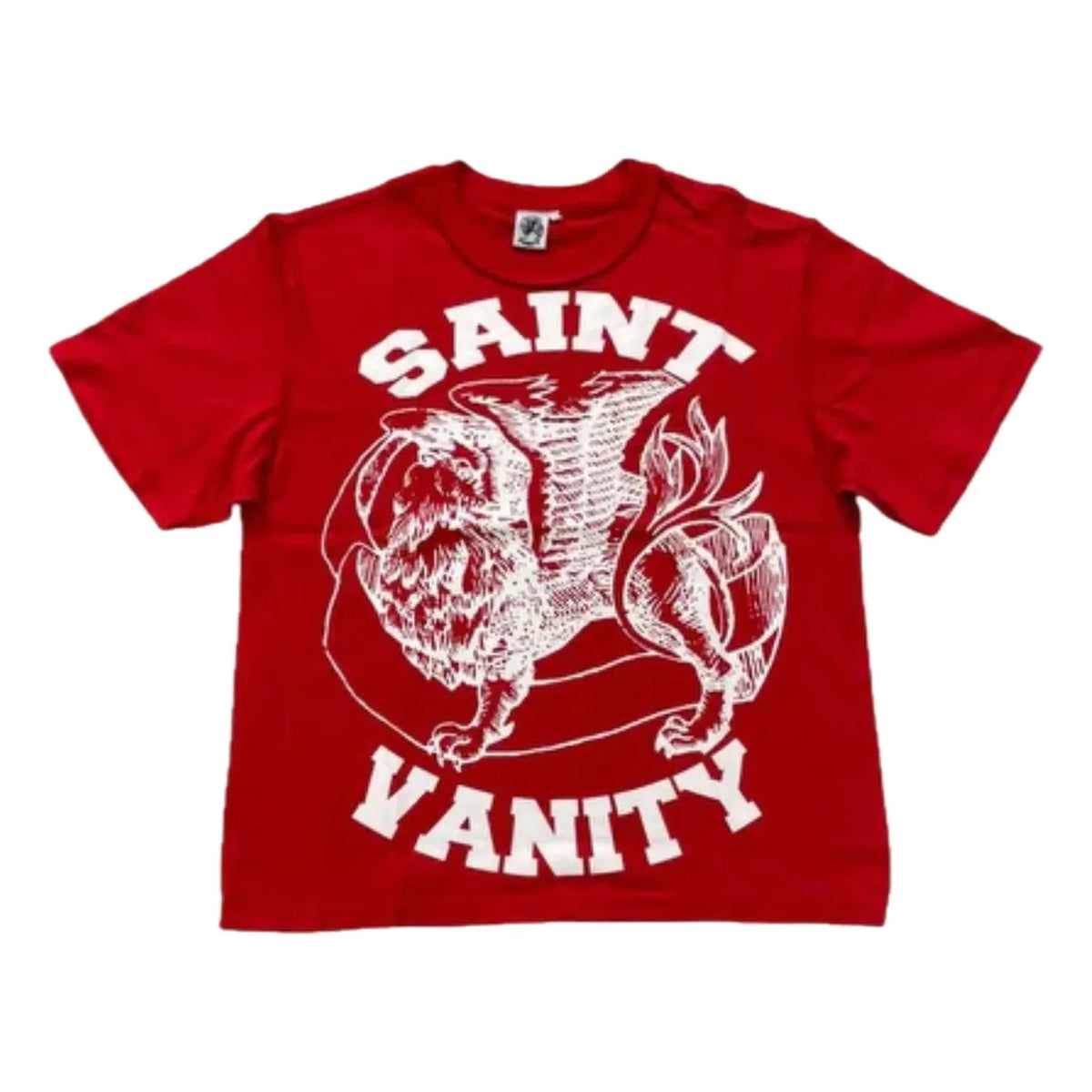 Red Saint Vanity Griffin Tee with a large white griffin graphic and "SAINT VANITY" text.