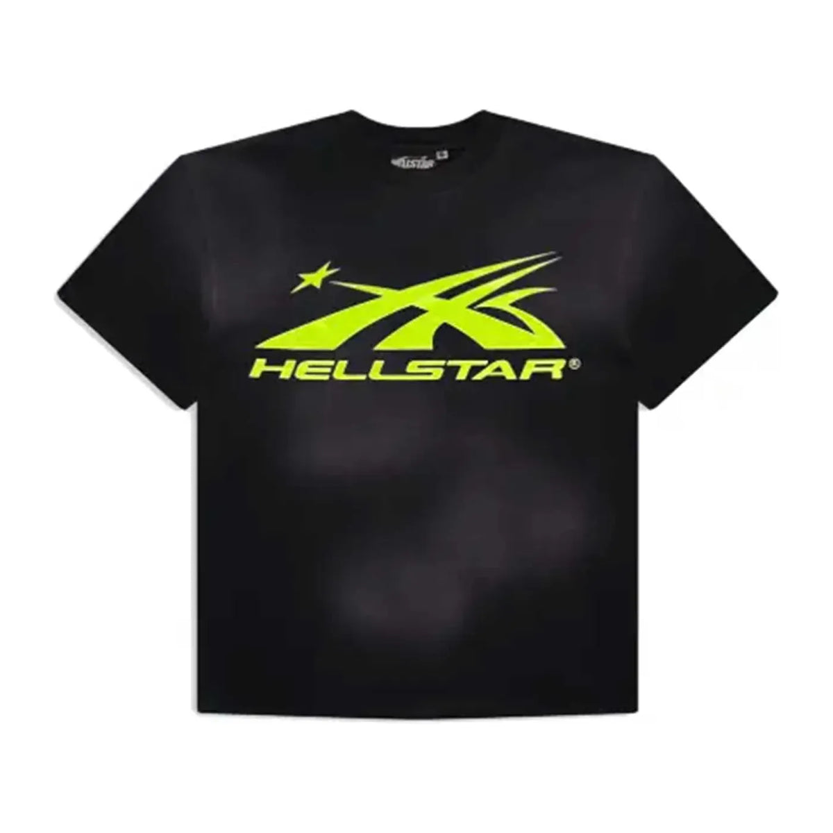 Black Hellstar Studios tee with a vibrant lime green Gel Sport logo featuring a star and "HELLSTAR" text.