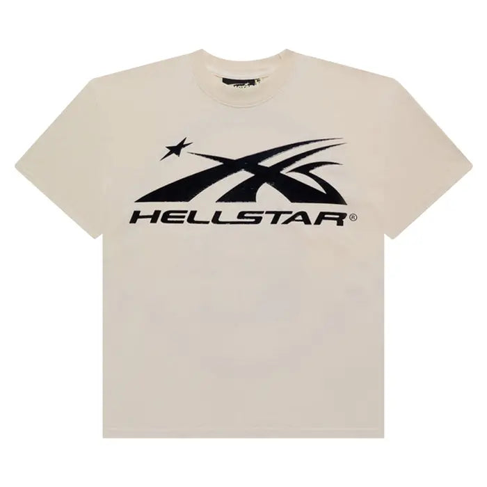 Cream Hellstar Studios tee with a prominent black Gel Sport logo: "HELLSTAR" text and a stylized star/wing graphic.