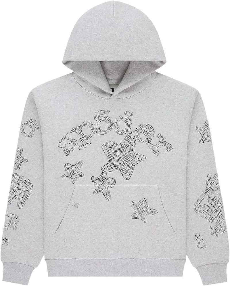 SP5DER - Rhinestone Beluga V2 Hoodie - Heather Grey