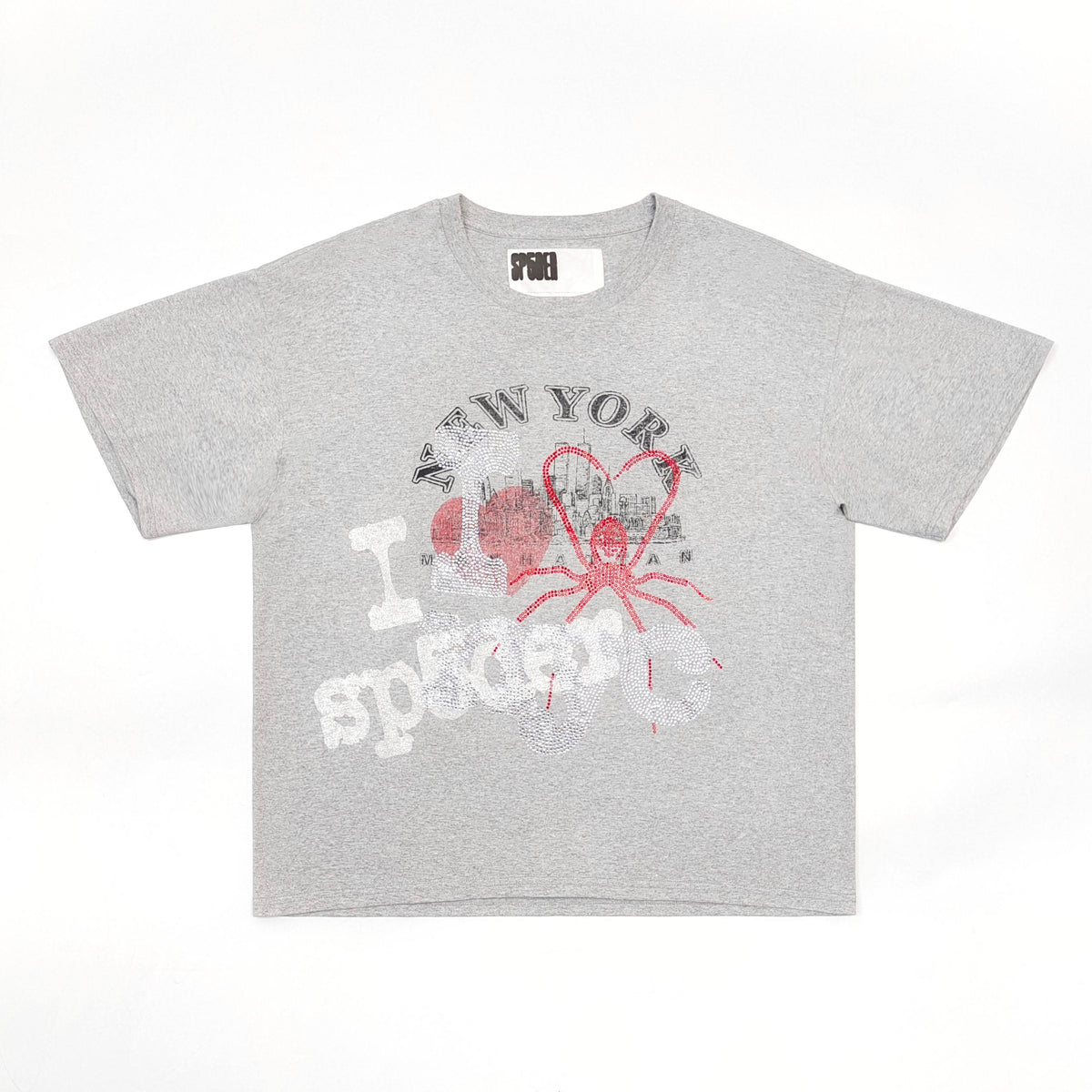 SP5DER - I Love New York Rhinestone Tee - Grey