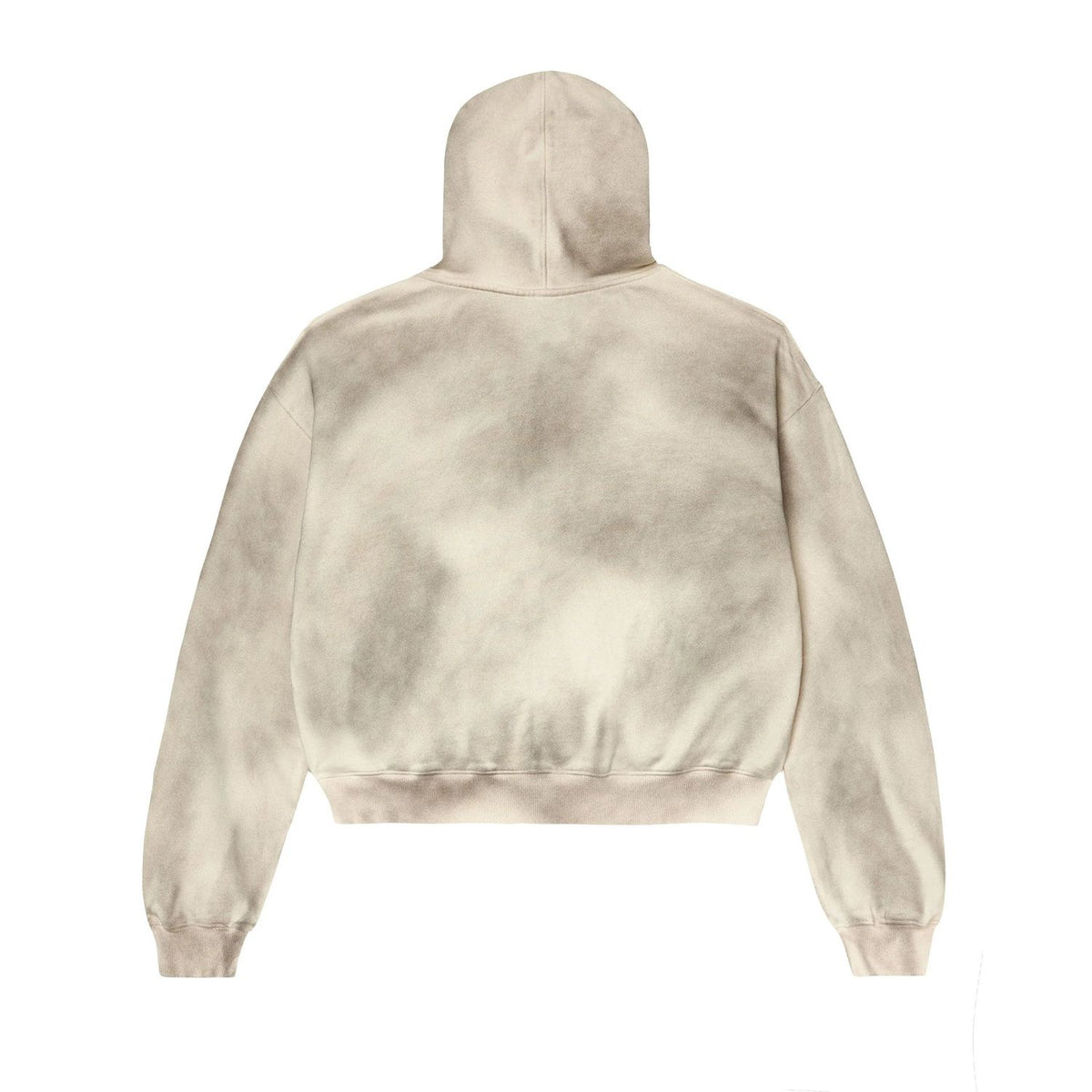 Vale Forever Guardian tan zip hoodie, cropped back view. Washed, faded look with ribbed cuffs and hem.