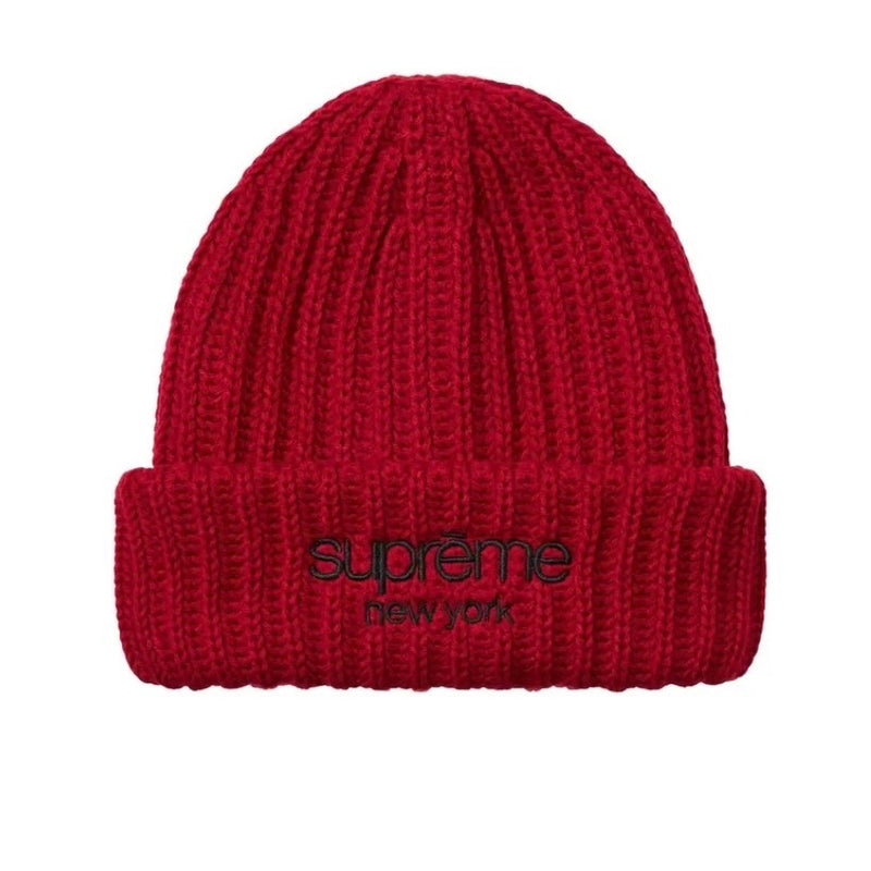 Supreme - Ribbed Classic Logo Beanie - Dark Red