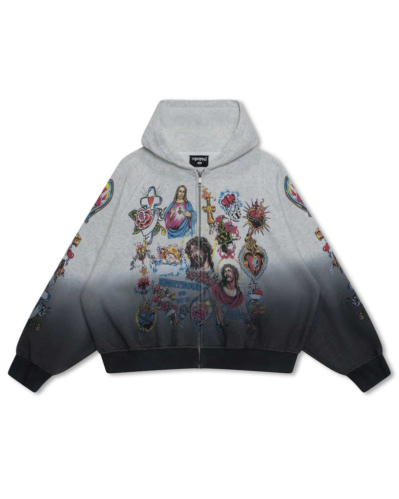 We Are Righteous - Faded Risen King Cropped Zip-Up - Grey