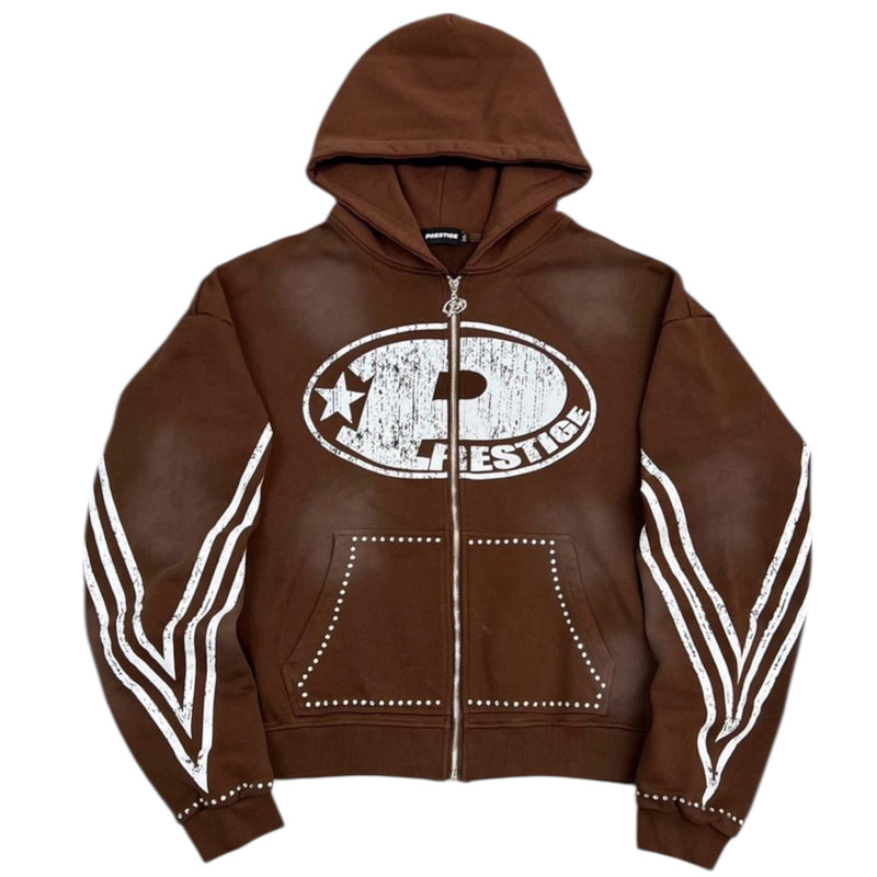 Prestige Collections - P Logo Rhinestone Zip-Up - Brown