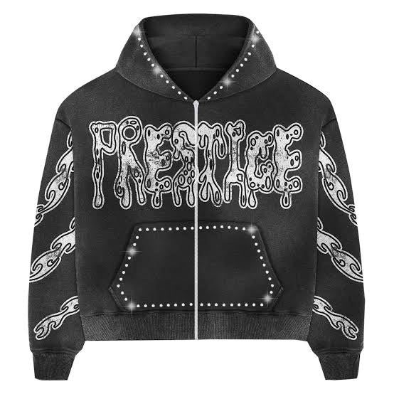 Prestige Collections - Drippy Rhinestone Zip-Up - Black