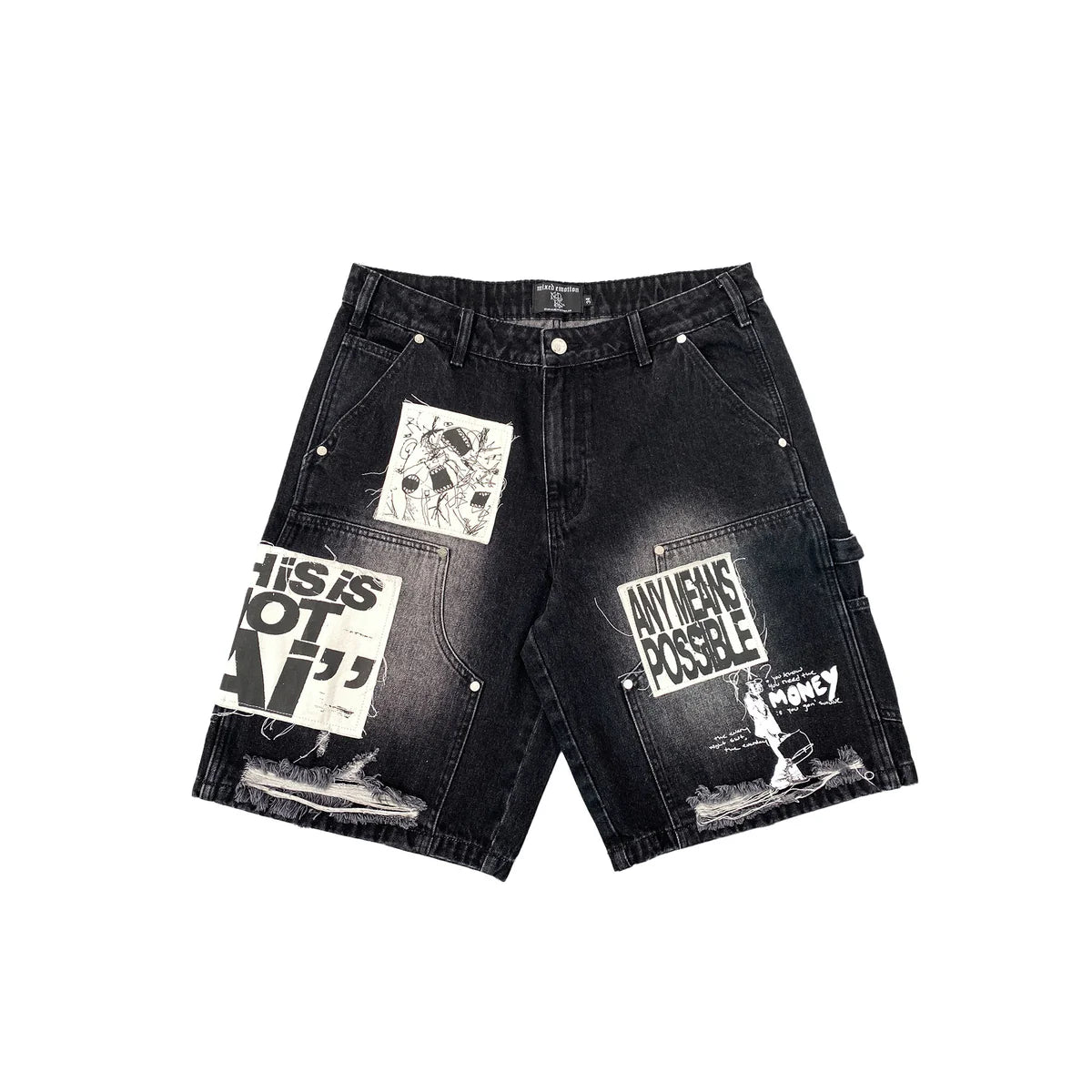 MIXED EMOTION - AI Denim Shorts - Black