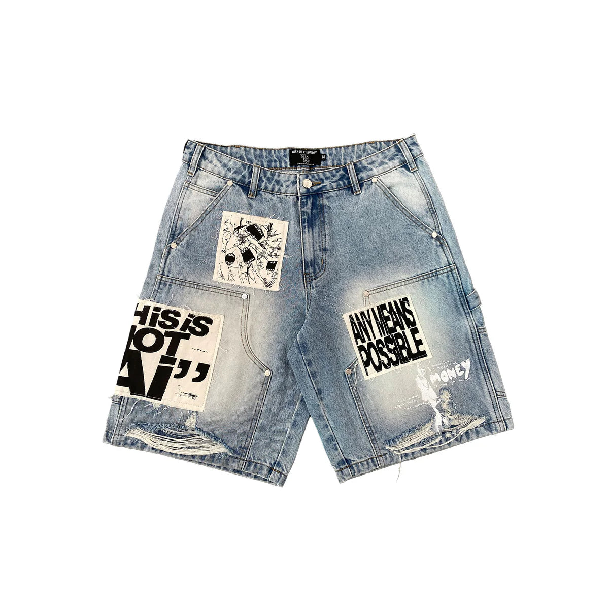MIXED EMOTION - AI Denim Shorts - Blue