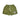 Saint Vanity olive green nylon shorts with white drawstring, elastic waist, silver side snaps, and logo patch.
