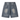 Washed blue "Iced Out Jorts" with all-over clear rhinestones, back pockets, and pink floral rhinestone clusters on the waistband.