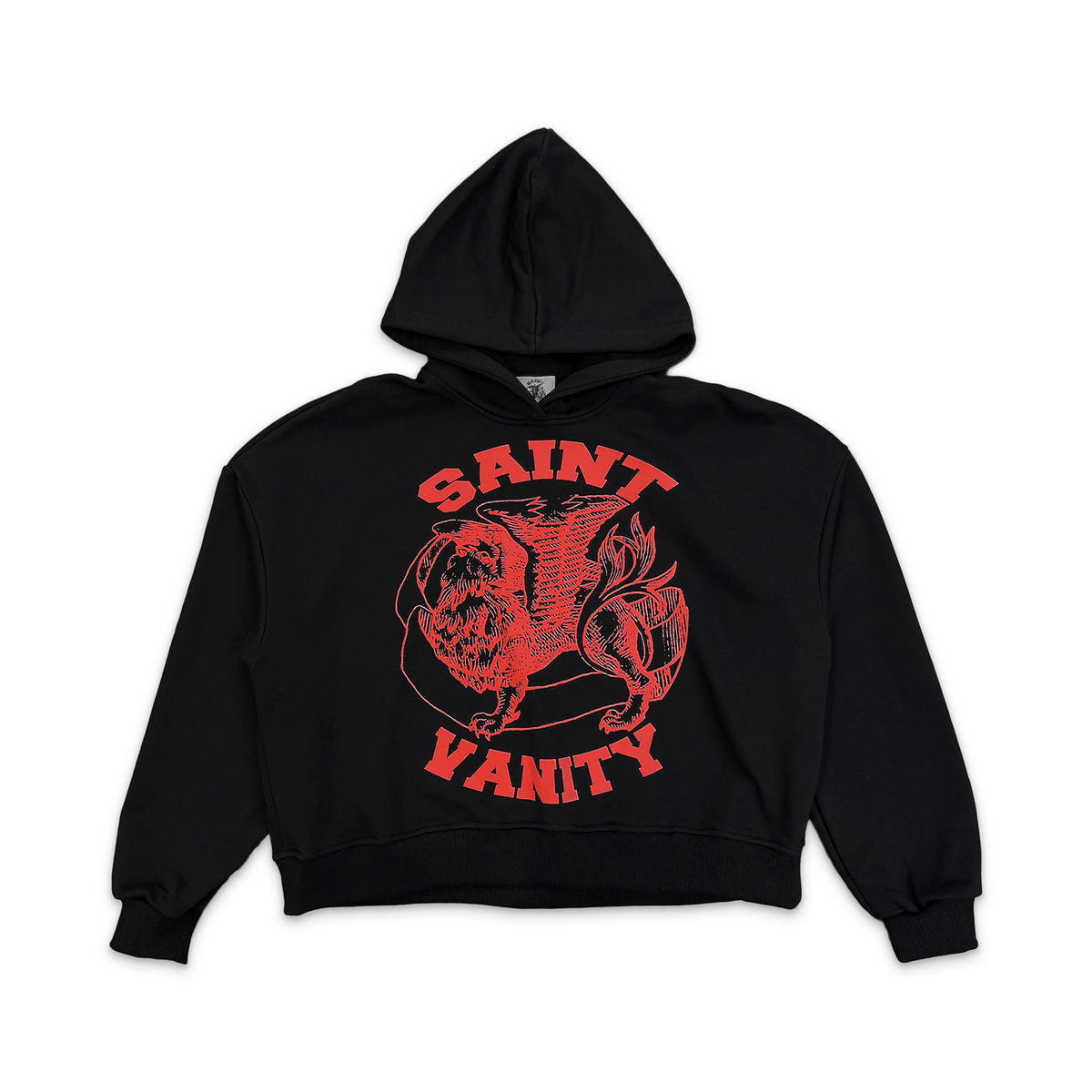 Black Saint Vanity Griffin Hoodie with a prominent red griffin graphic and "SAINT VANITY" text on the front.