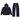 Godspeed Navy studded hoodie & sweatpants set. Full-zip hoodie has Godspeed logo; pants have G logo. Both feature symmetric studs, white drawstrings.