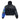 Vale Forever Bipolar Zip-Up, back view. Distressed black body. Bright blue left sleeve with bee; black right sleeve with white athletic text/logo.