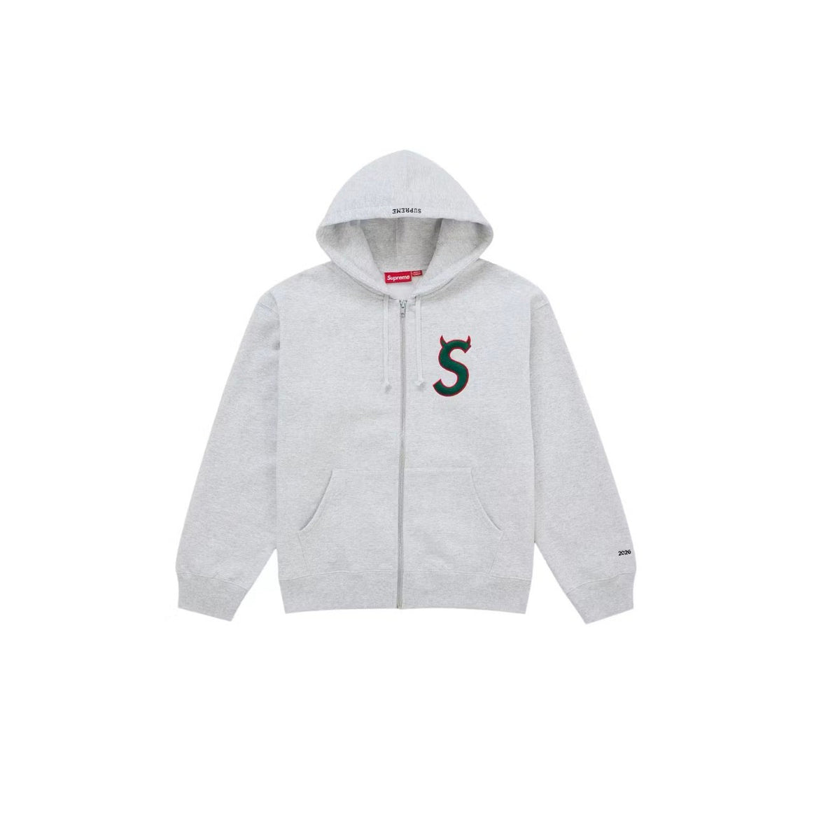 Supreme Devil S Logo Zip-Up Hooded Sweatshirt (SS26) - Ash Grey