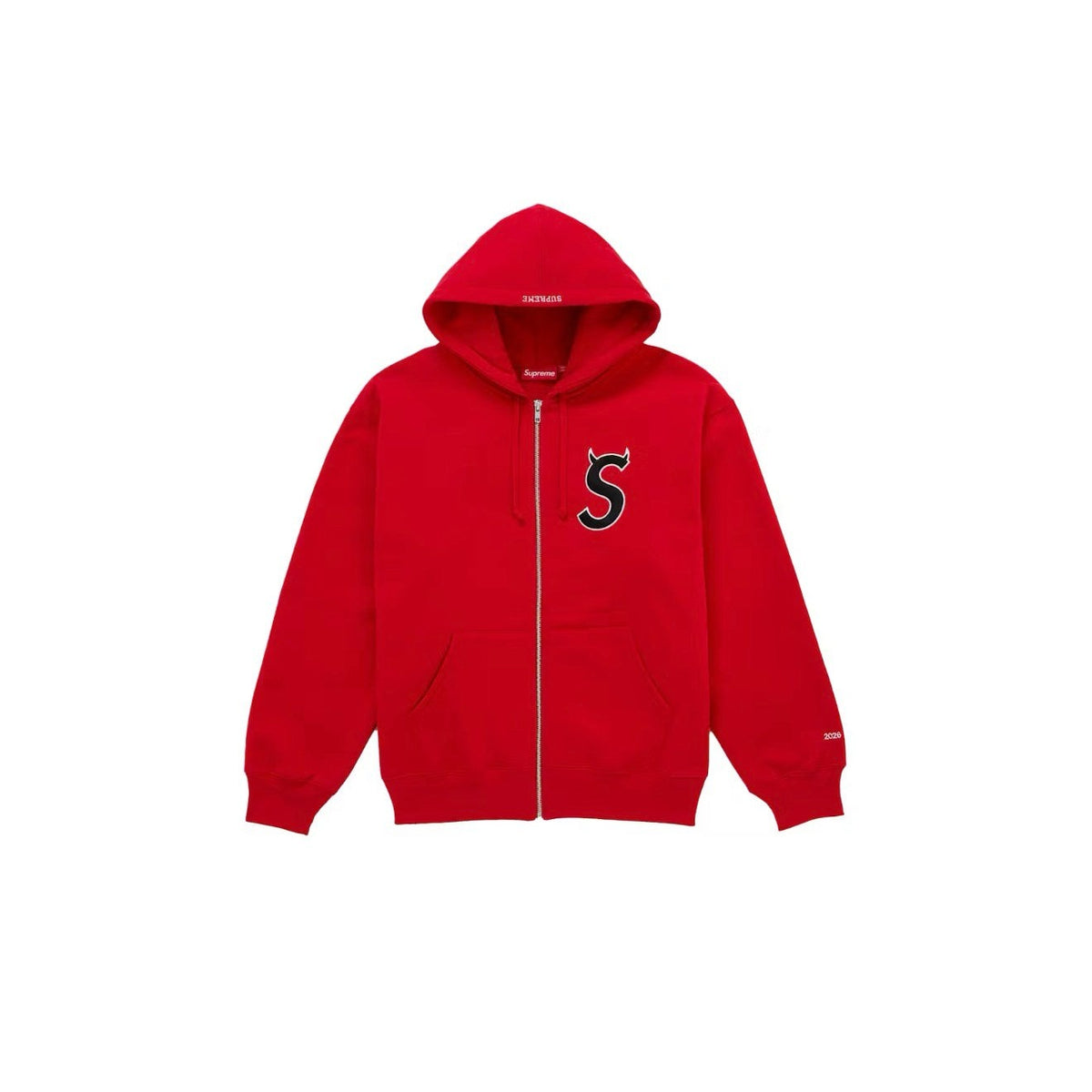 Supreme Devil S Logo Zip-Up Hooded Sweatshirt (SS26) - Red