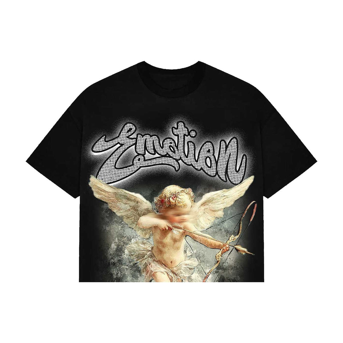 MIXED EMOTION - Rhinestone Cupid Cropped Tee - Black