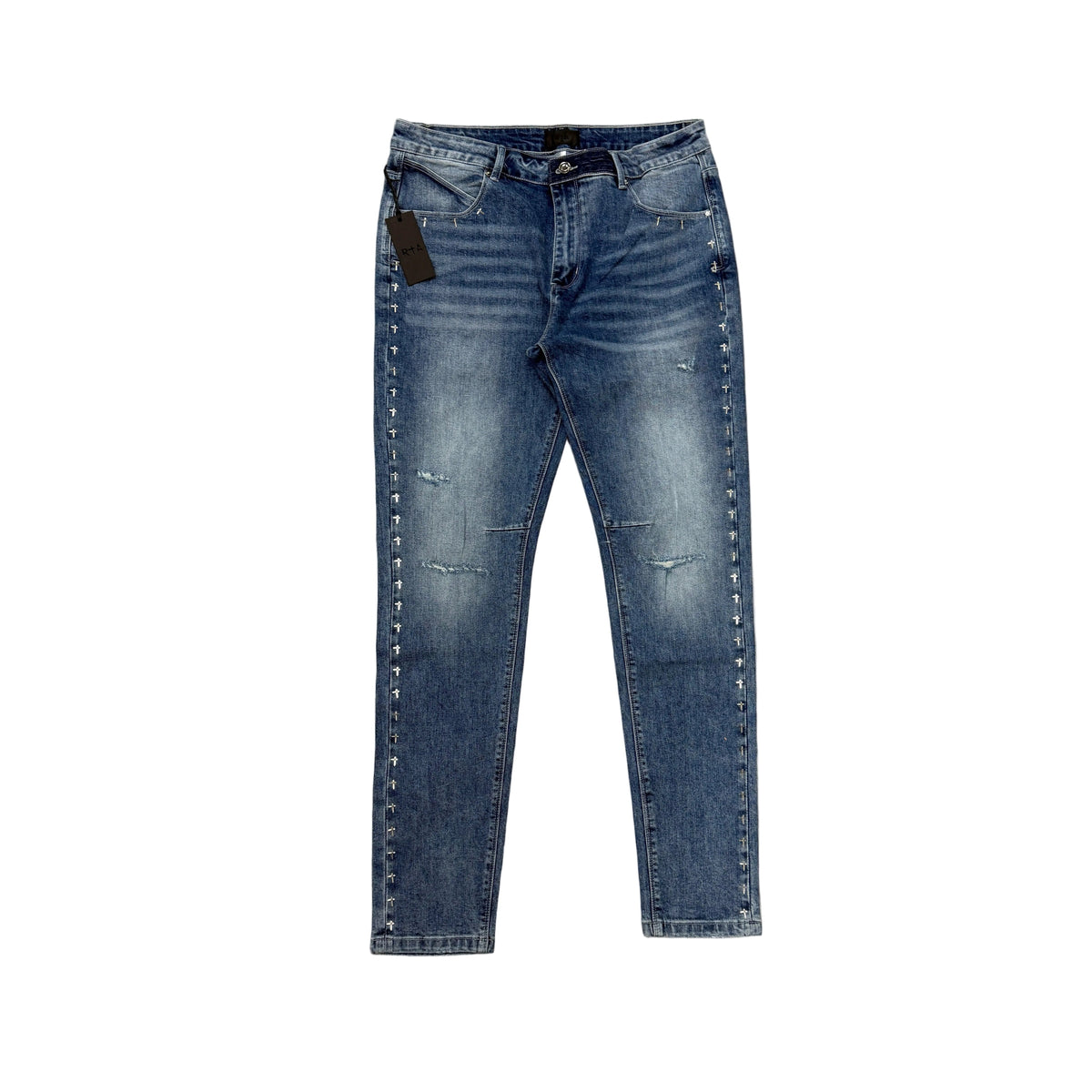 RTA - Bryant Skinny Studded Cross Jean - Medium Blue