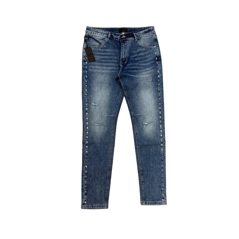 RTA - Bryant Skinny Studded Cross Jean - Medium Blue