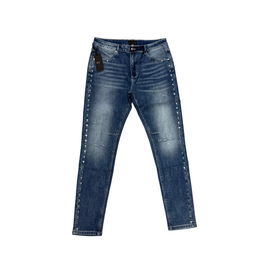 RTA - Bryant Skinny Studded Cross Jean - Blue